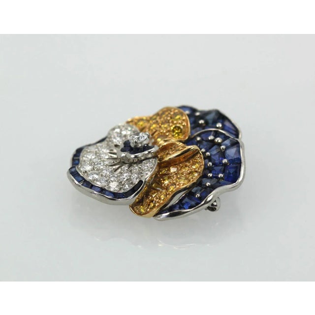 1980s Oscar Heyman Sapphire Diamond Pansy Brooch For Sale - Image 9 of 10