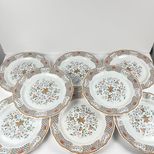 Gien Dinner Plates with Rouen Sainfoin Pattern from Gien, 1990, Set of 8 For Sale - Image 4 of 12