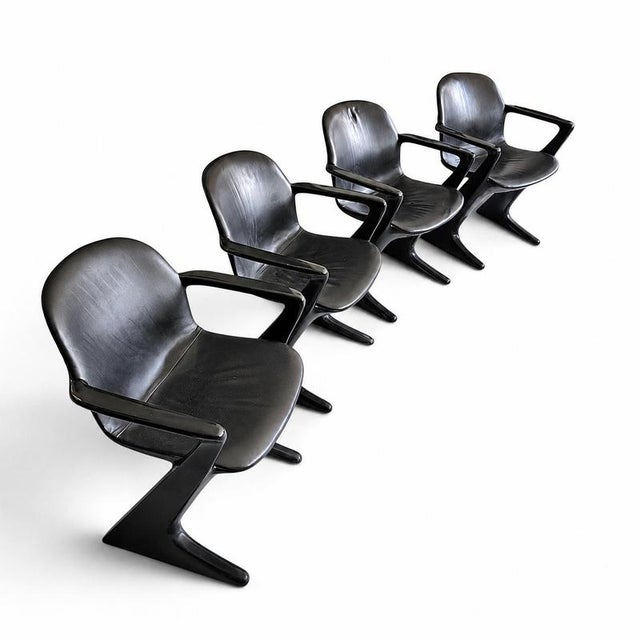2000 - 2009 Kangaroo Z-Chairs with Black Leather Upholstery by Ernst Moeckl for Horn Collection, 1960s, Set of 4 For Sale - Image 5 of 18