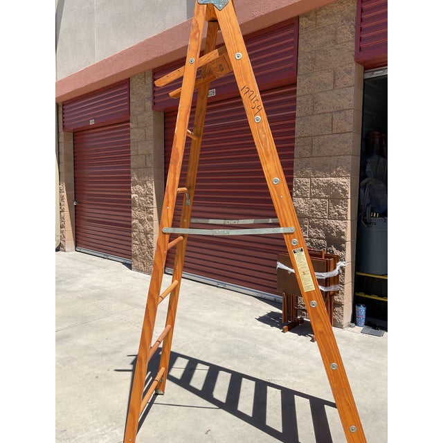 Vintage Wooden Painter’s Step Ladder With Folding Paint Shelf – Solid Wood – Rustic Farmhouse Decor For Sale - Image 15 of 16