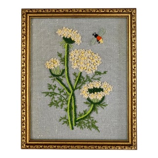 Vintage Crewel Embroidery Art, Framed For Sale
