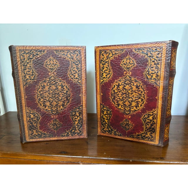 Italian Italian Tooled Leather Book Safes, a Pair For Sale - Image 3 of 9