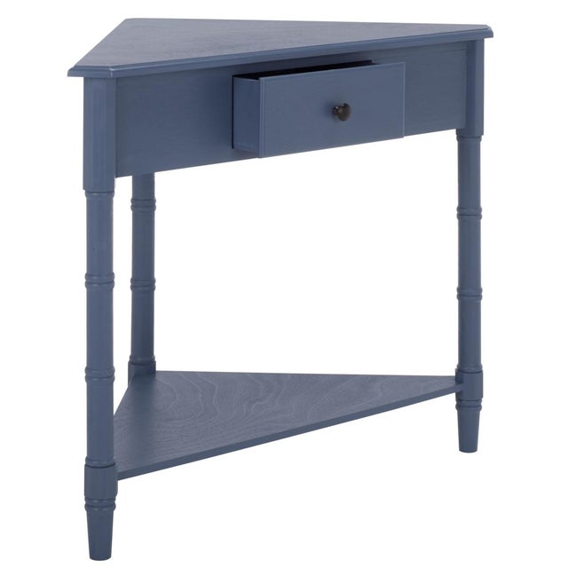 Wood Gomez 1 Drawer 1 Shelf Corner Table in Blue For Sale - Image 7 of 9