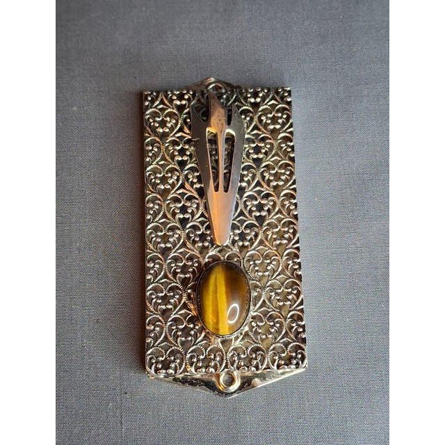 Vintage Israel Sterling Silver 925 Filigree Mezuzah Case Tiger's Eye Stone Judaica For Sale - Image 11 of 18