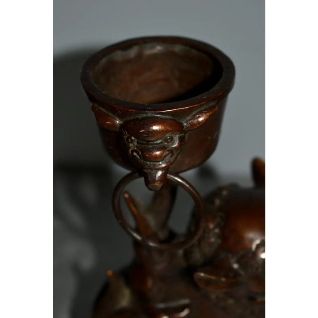 Vintage Chinese Bronze Foo Dog Candle Holder For Sale In Philadelphia - Image 6 of 13