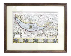 17th Century Map Lake Geneva, Framed