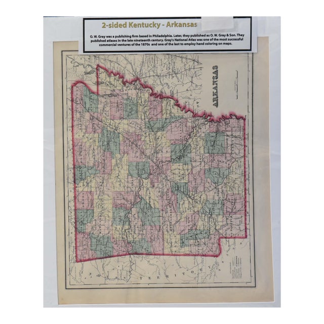 Antique 1870s g.w. Gray & Son Two-Sided Map: Kentucky / Arkansas (16 X 19")" For Sale