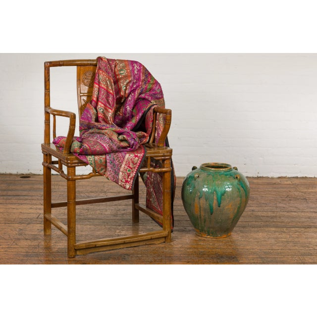 Asian Antique Orange & Brown Jar with Green Drips For Sale - Image 3 of 12