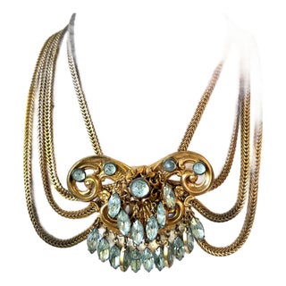 Stunning Art Deco and Gold Fill and Rhinestone Necklace For Sale