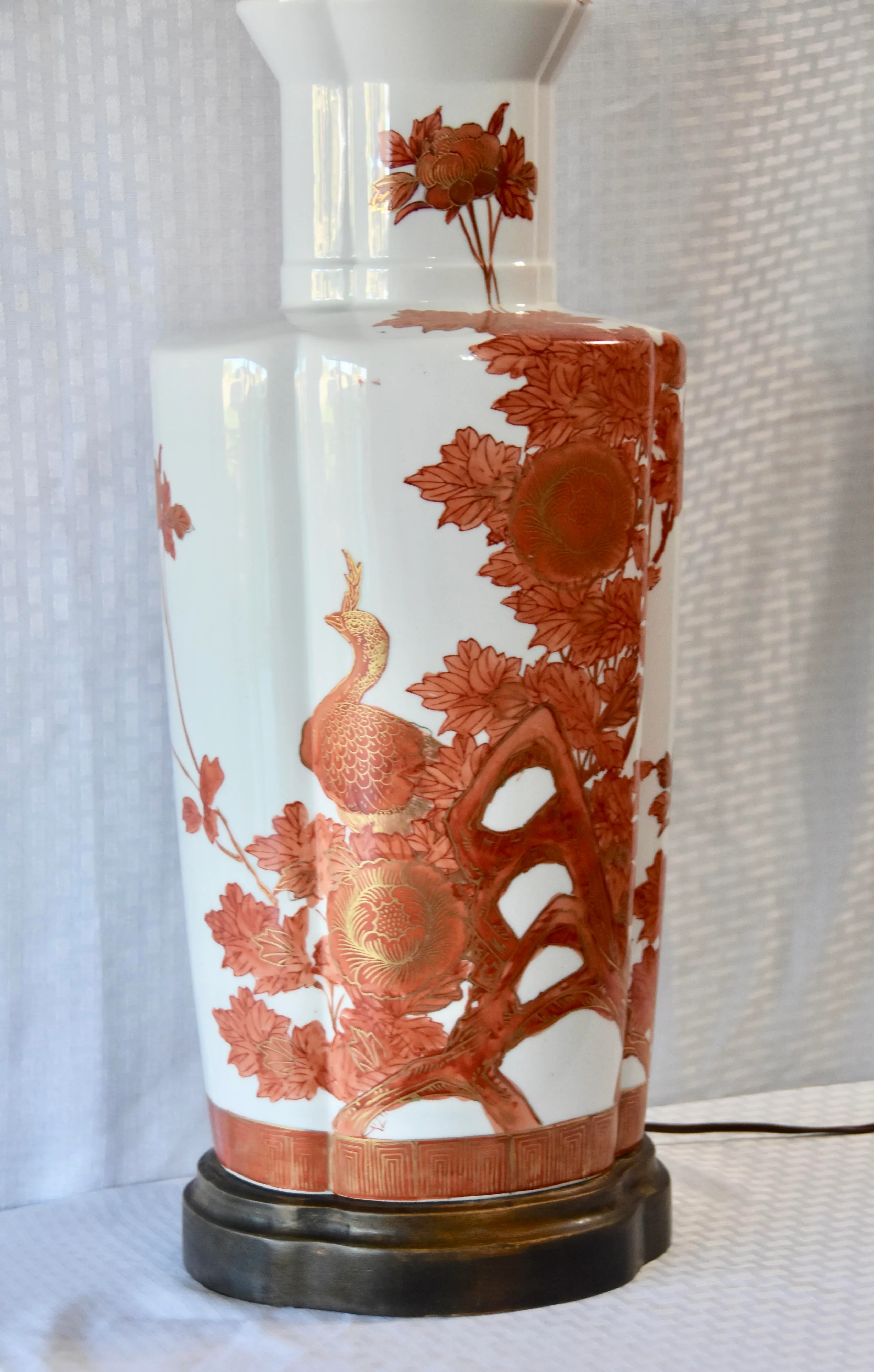 1930s Japanese Fujita Kutani Large Peacock Vase Table Lamp | Chairish