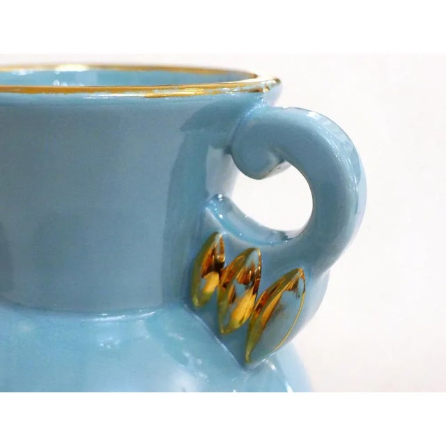 Midcentury Amphora Vase in Art Deco style; ball body & flared collar, two small openwork side handles, Art Deco style...