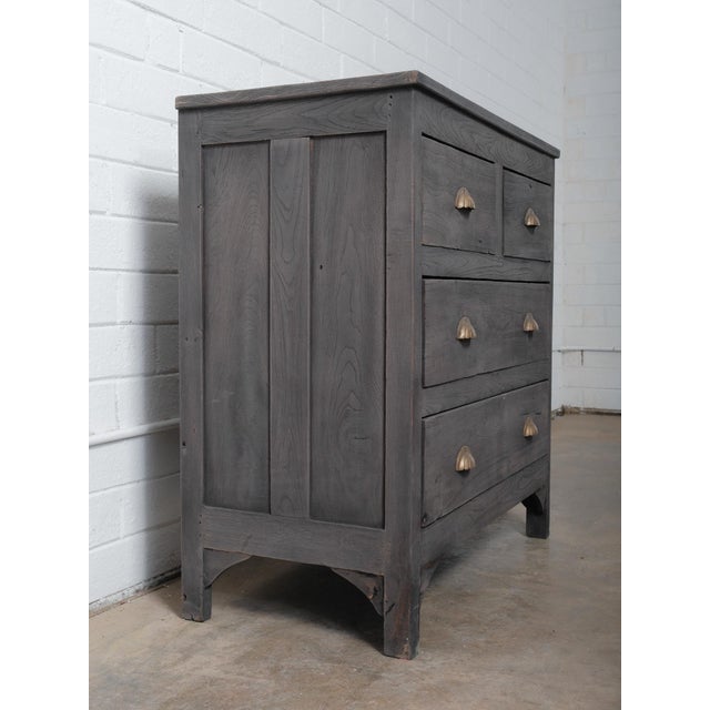 Rustic Vintage Wooden 4-Drawer Chest With Brass Shell Pulls in Charcoal Finish For Sale - Image 3 of 5