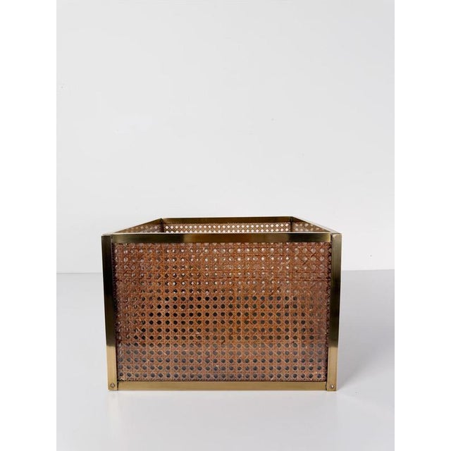 Acrylic Glass, Cane and Brass Cachepot Planter in the style of Dior Home, 1970s For Sale - Image 9 of 16