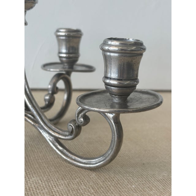 Metal Vintage La Bottega Del Peltro Classical Italian Pewter 4-Arm Candelabra For Sale - Image 7 of 12