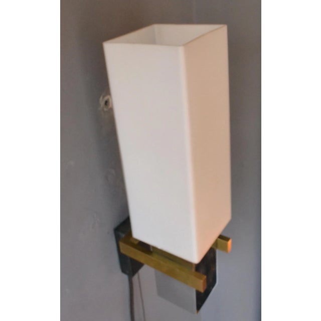 Metal Italian Brass, Chrome Plating, and Opaline Glass Sconces, 1960s, Set of 2 For Sale - Image 7 of 8