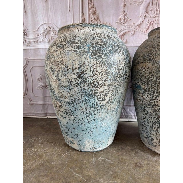 Large Rustic Textured Terracotta Amphora Vessels – Pair of Aged Mediterranean For Sale - Image 4 of 12