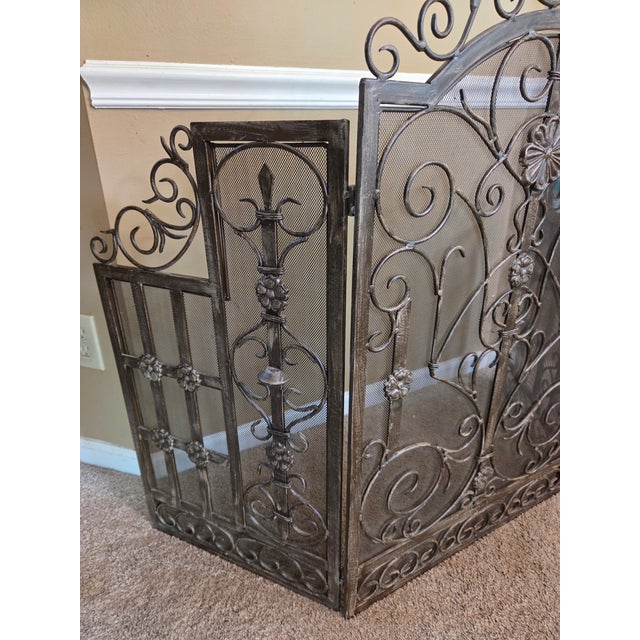 French Country Folding Fireplace Screen For Sale - Image 4 of 9