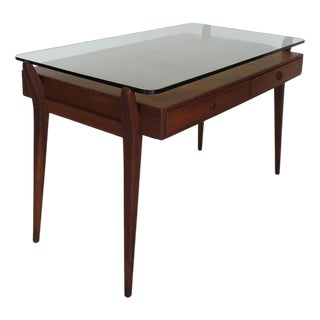 Italian Wooden Desk with Glass Top, 1950s For Sale