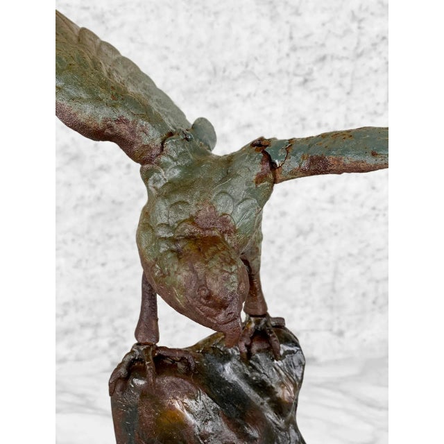 Japanese Vintage Traditional Japanese Cast Iron Eagle Bird of Pray Sculpture For Sale - Image 3 of 10