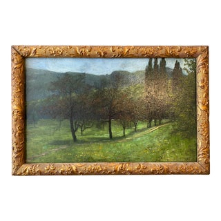 Early 20th Century Landscape Painting Oil on Masonite in Gold Leaf Frame For Sale