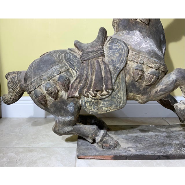 Magnificent Pair of Antique Tang Dynasty Style Carved Horses For Sale - Image 4 of 12