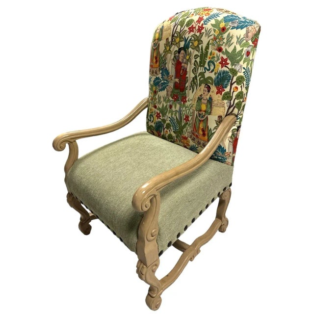 Wood Vintage Hacienda Chair With New Frida’s Garden Fabric Upholstery in Springtime Colors For Sale - Image 7 of 7