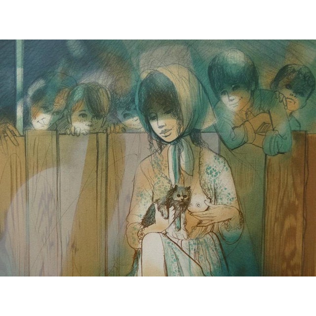 Jean-Baptiste VALADIE Brassens: Brave Margot and her cat Original lithograph (1976) On Arches vellum Signed in pencil...