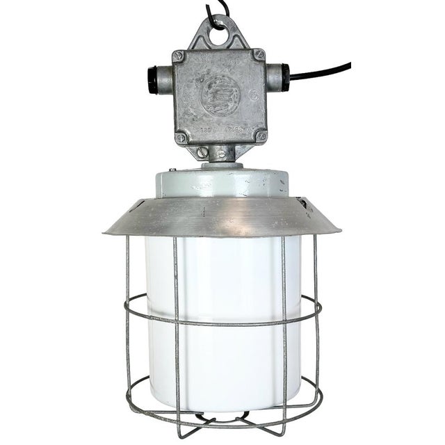 Industrial Aluminium Cage Light with Milk Glass from Elektrosvit, 1970s For Sale - Image 17 of 17