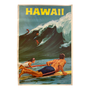 Vintage Surfing Travel Hawaii Poster by Chas Allen, c.1958