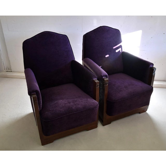 Art Deco Mahogany and Purple Velvet Lounge Chair by Carel Adolph Lion Cachet, 1930s For Sale - Image 9 of 9