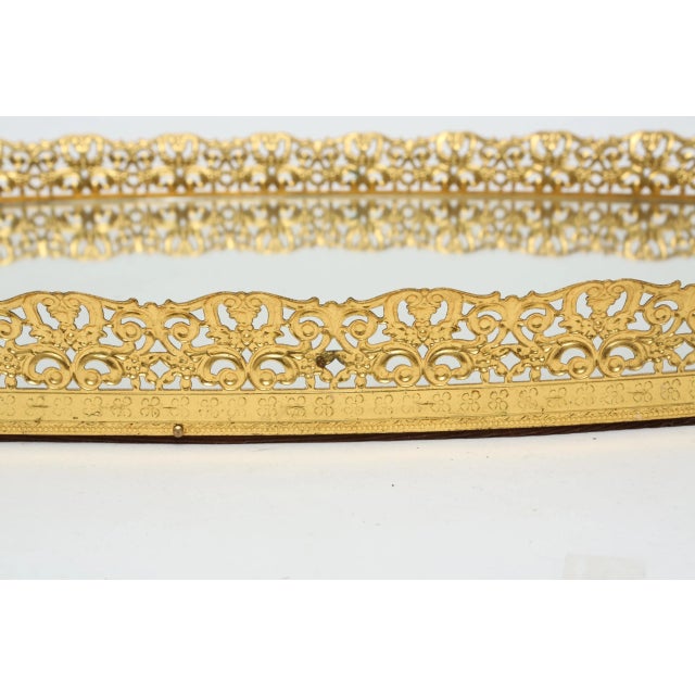Oversized Extra Large Vintage Vanity Tray Ormolu Large Oval Gold Mirror Oval Vintage 1970s Mirror Glam Filigree Gold Frame For Sale - Image 4 of 9