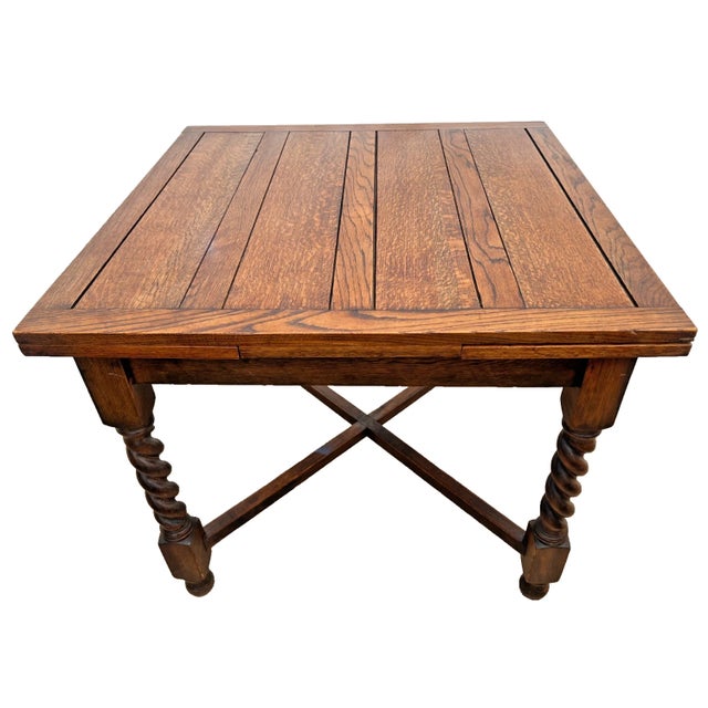 Brown Antique Expanding Pub Kitchen Table Barley Twist Legs Quarter Sawed Tiger Oak For Sale - Image 8 of 14