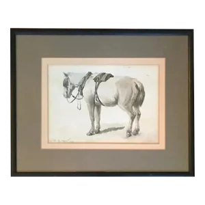 19th Century Hudson River School Watercolor Drawing of a Work Horse by William Hart