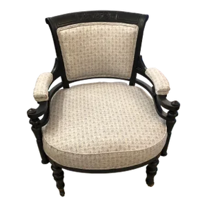 Ebonized Victorian Armchair Newly Upholstered in Light Blue