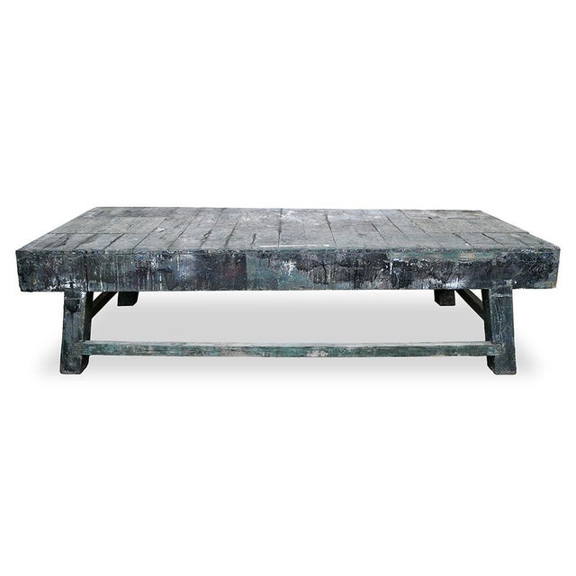 Wood Large Artisan Table in Patinated Solid Wood For Sale - Image 7 of 7