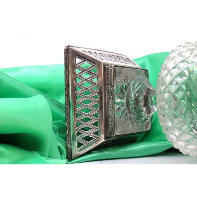 Silver Cut Glass Vase with Silver Structure and Applications on Square Cut-Out Base For Sale - Image 8 of 10