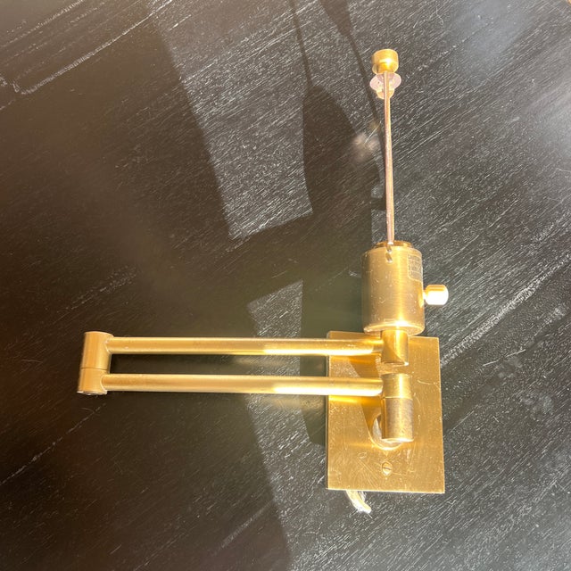 Vintage Hansen New York Unlacquered Brass Swing Arm Lamps- Pair For Sale - Image 4 of 9