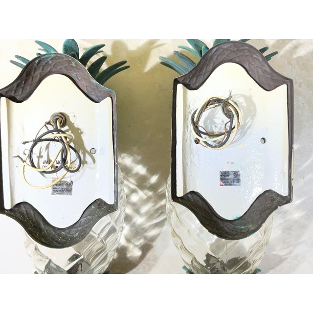 Pair of Vintage Pineapple Bronze and Brass Wall Sconces - Tropical Elegance For Sale - Image 13 of 15