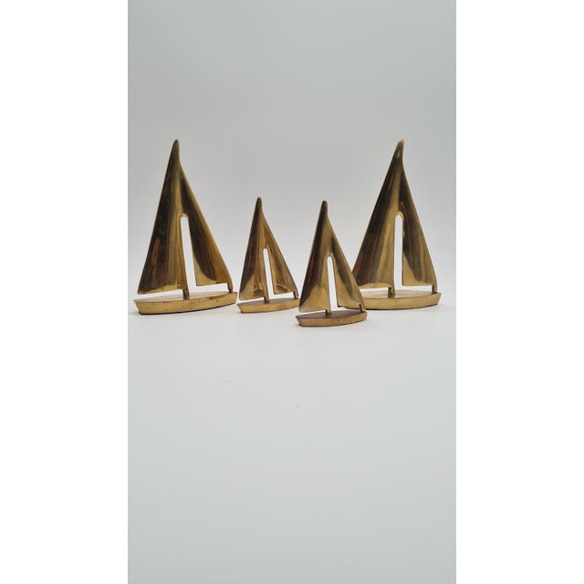 1970s Vintage Sailboat Figurines in Golden Brass, 1970s, Set of 4 For Sale - Image 5 of 8