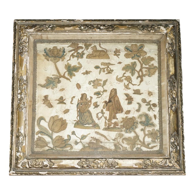 English Charles II Stumpwork Needlework Picture, 1650 For Sale
