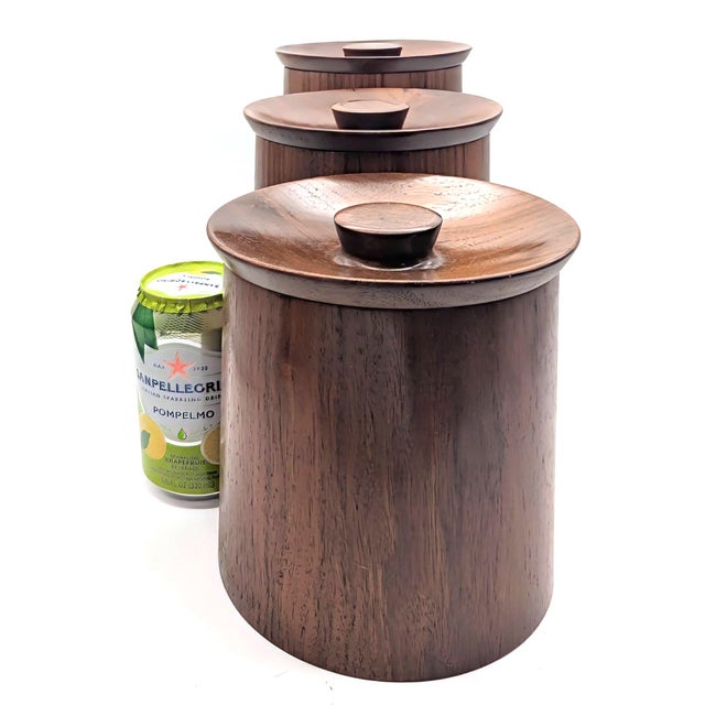 Wood Mid 20th Century Teak Wood Canisters, Set of 3 For Sale - Image 7 of 14