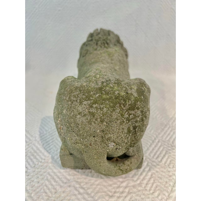 Sculpture Materials Vintage Weathered Concrete Recumbent Lion Garden Sculpture 16.5” For Sale - Image 7 of 10