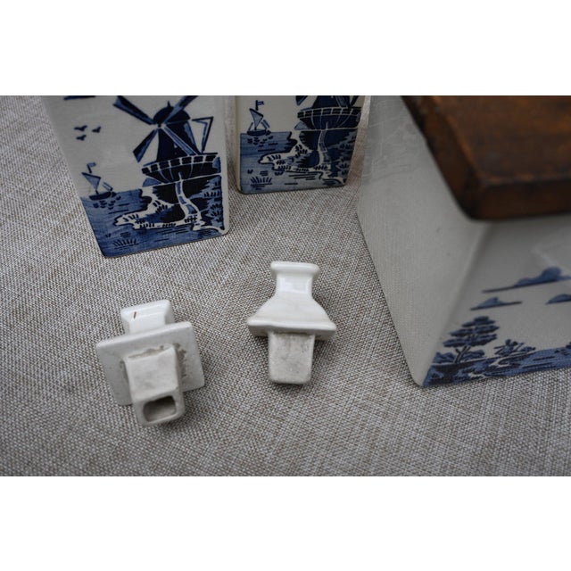 Traditional 1920s-1940s Vintage Delft-Style Dutch Windmill Motif Kitchen Canister and Cruet Set For Sale - Image 3 of 7