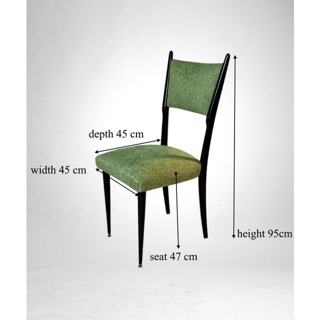 Ico Parisi Style – Set of 6 Ebonized Wood Chairs With Green Upholstery For Sale - Image 18 of 18