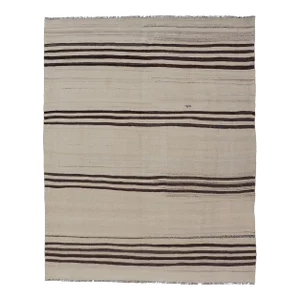 Mid 20th Century Turkish Vintage Flat-Weave in Brown and Cream With Stripe Design