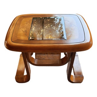 70's MCM Mersman Oak Smoked Glass End Table For Sale