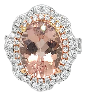 Elegant Morganite & Diamond Halo Ring – Vintage-Inspired Luxury, Size 6.25
