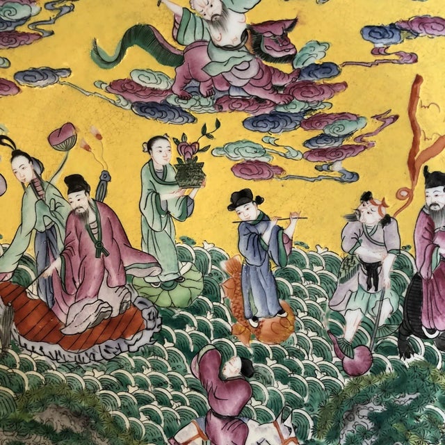 Ceramic 19th Century Qing Dynasty 18" Famille Jaune Charger Chinese Asian Antique For Sale - Image 7 of 11