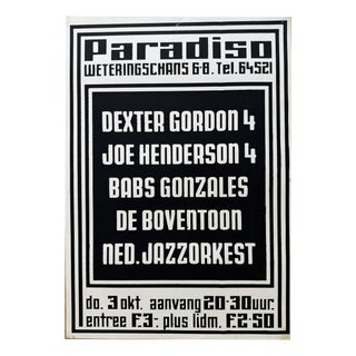 Martin Kaye, Paradiso Jazz Concert Poster, Screenprint, 1970s For Sale