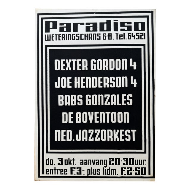 Martin Kaye, Paradiso Jazz Concert Poster, Screenprint, 1970s For Sale